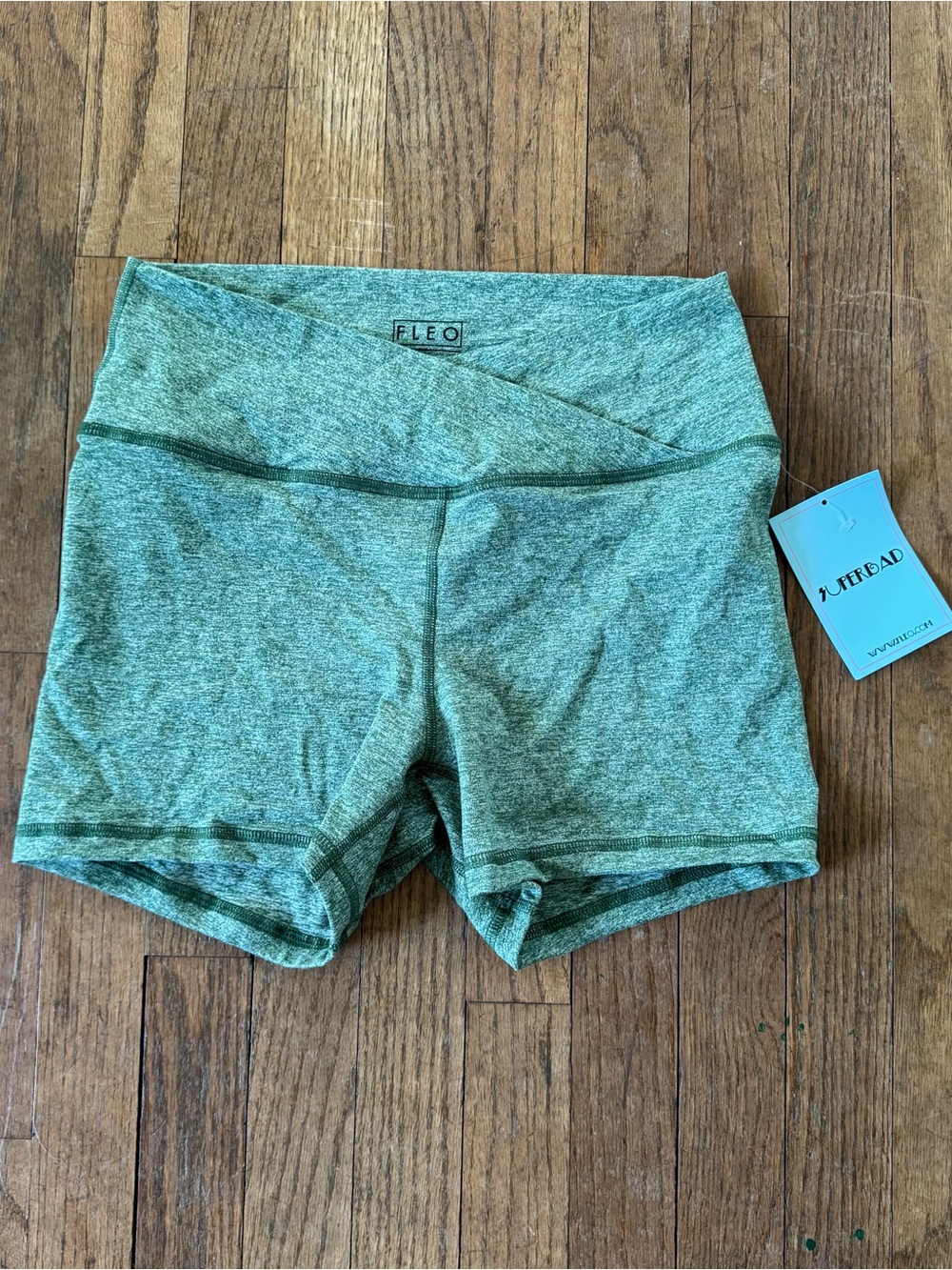 Fleo NWT Heathered Green Criss Cross band Shorts